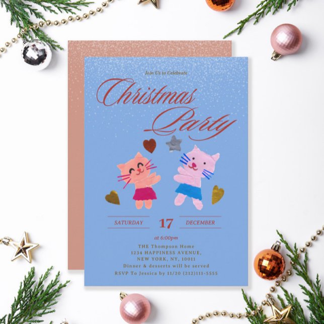 Invitación Caligrafía festiva gatos Navidades azules fiesta (Subido por el creador)