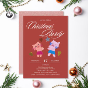 Invitación Caligrafía festiva lindos gatos Navidades rojos fi