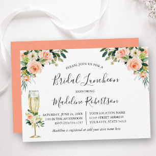 Invitación Caligrafía floral acuarela Coral Bridal Lunch