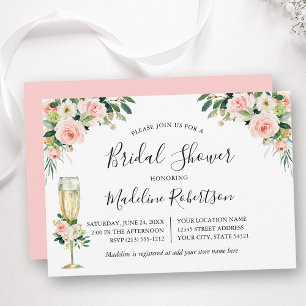 Invitación Caligrafía floral acuarela ducha de novia rosa