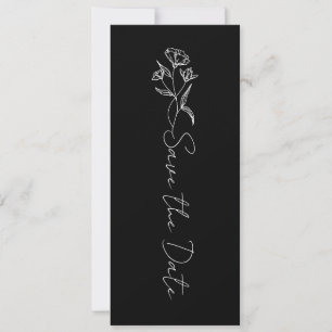 Invitación Caligrafía floral Blanco y negro Guardar la fecha