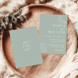 Invitación Caligrafía Floral Boho Verde Salvia