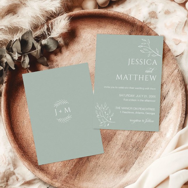 Invitación Caligrafía Floral Boho Verde Salvia (Subido por el creador)