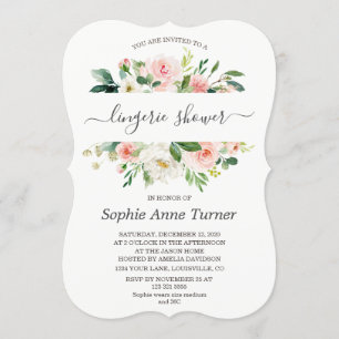 Invitación Caligrafía floral de crema rosa de encanto ducha d