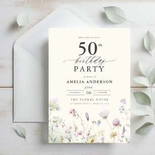 Invitación Caligrafía floral de jardín 50 cumpleaños