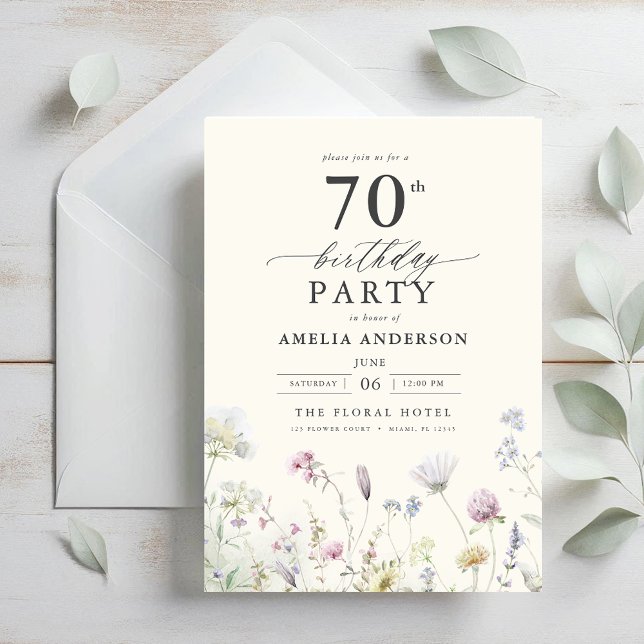 Invitación Caligrafía floral de jardín 70º cumpleaños (Subido por el creador)