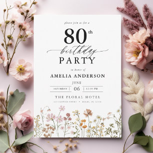 Invitación Caligrafía floral de jardín 80º cumpleaños