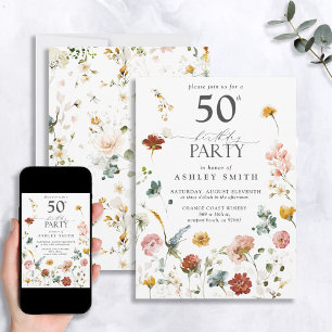 Invitación Caligrafía floral de Pink Garden 50 cumpleaños