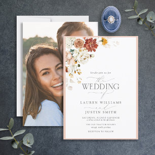 Invitación Caligrafía floral de tierra cálida Boda fotográfic