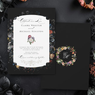 Invitación Caligrafía floral negra Bella Artes