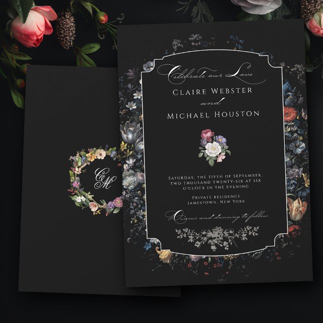 Invitación Caligrafía floral negra Bella Artes (Subido por el creador)