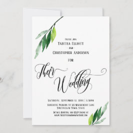 Invitación Caligrafía Floreciente Sus Bodas Hojas Verdes