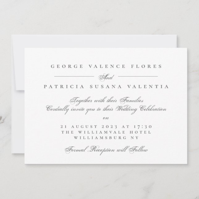 Invitación Caligrafía Formal Blanca Elegante Paisaje de Boda (Anverso)