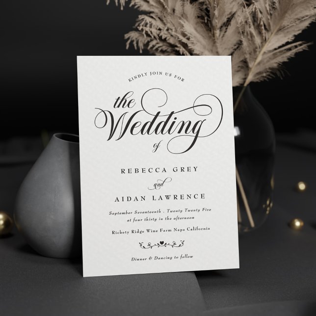 Invitación Caligrafía formal elegante Boda blanco y negro (Subido por el creador)