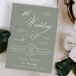 Invitación Caligrafía formal elegante Boda verde gris