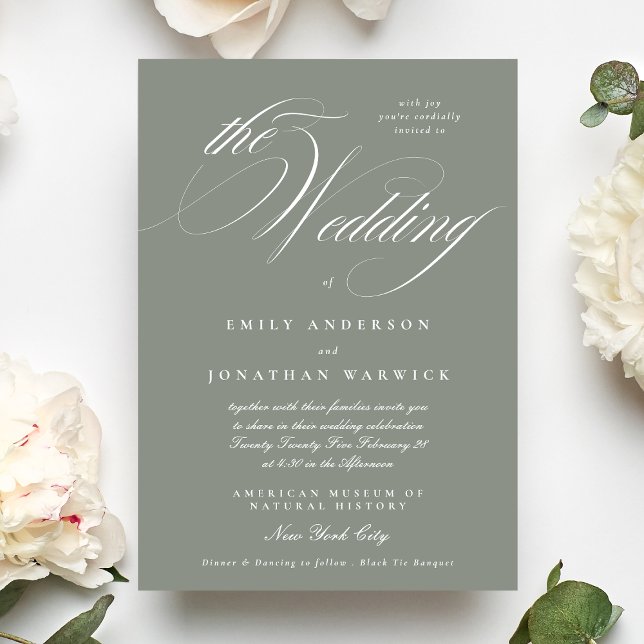 Invitación Caligrafía Formal Elegante Gris Verde El Boda (Subido por el creador)
