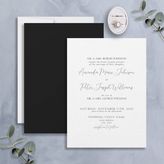 Invitación Caligrafía formal moderna Boda blanco y negro (Subido por el creador)