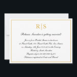 Invitación Caligrafía formal Monograma Dorado Ducha de novia<br><div class="desc">Invitaciones formales y elegantes a una ducha de novias con un diseño sencillo con los detalles de tu evento dentro de un falso borde dorado, sobre un fondo blanco. En la parte superior se encuentran sus dos monografías iniciales y sus detalles en una caligrafía elegante. Un diseño elegante que seguro...</div>