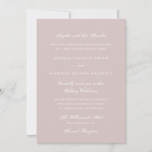 Invitación Caligrafía formal Musk Pink Elegante Boda (Anverso)
