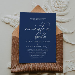 Invitación Caligrafía Formal Royal Blue Nuestra Boda Boda