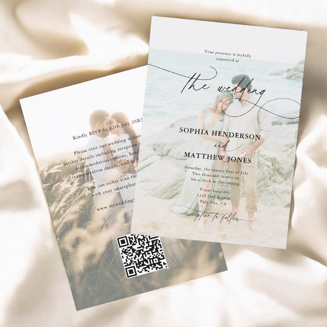 Invitación Caligrafía fotográfica de código QR matrimonio ele (Subido por el creador)