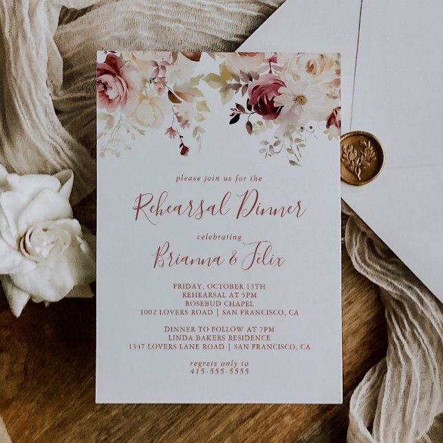 Invitación Caligrafía Graceful Floral Ensayo Cena (Subido por el creador)