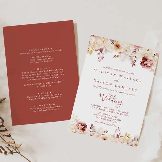 Invitación Caligrafía Graceful Floral Front & Back Boda (Subido por el creador)