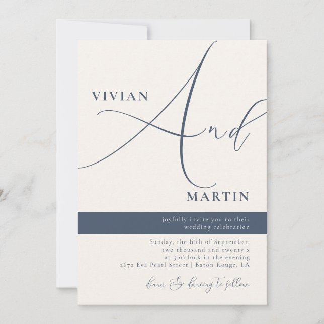 Invitación Caligrafía Gran Boda de la Marina "Y" Negrita (Anverso)