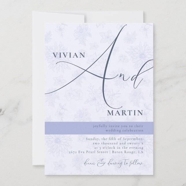 Invitación Caligrafía Gran Boda "Y" Dusty Azul (Anverso)