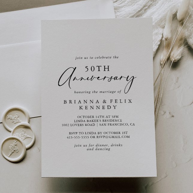 Invitación Caligrafía Idílica Aniversario de Bodas de Oro (Subido por el creador)