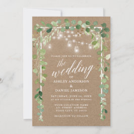 Invitación Caligrafía Luces botánicas Kraft Boda