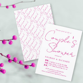 Invitación Caligrafía manuscrita magenta rosa Ducha de pareja