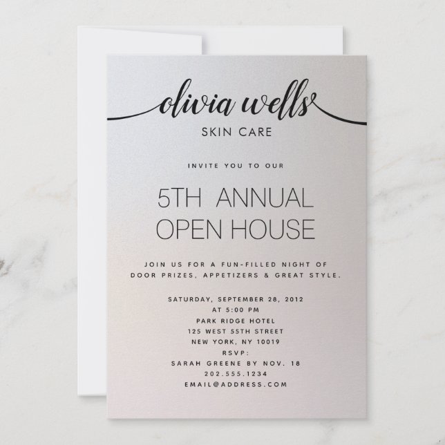 Invitación Caligrafía manuscrita simple plateada brillante (Anverso)