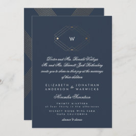 Invitación Caligrafía Marina de Monograma Formal Relieve meta