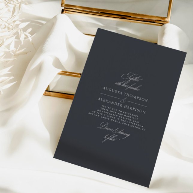 Invitación Caligrafía mínima Boda clásico gris oscuro (Subido por el creador)
