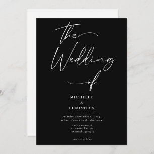 Invitación Caligrafía mínima Boda negro sólido blanco