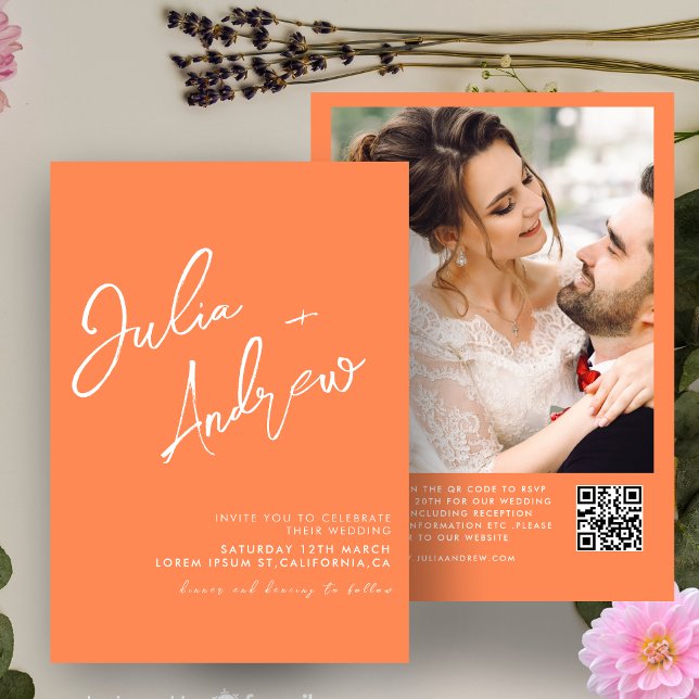 Invitación Caligrafía mínima moderna Boda fotográfico QR Code (Subido por el creador)
