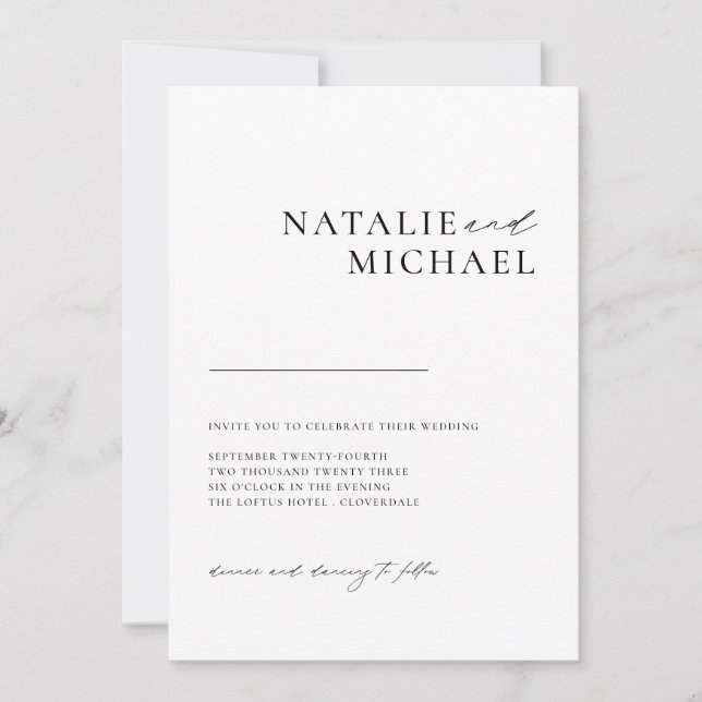 Invitación Caligrafía Mínima Simple En Un Boda (Anverso)