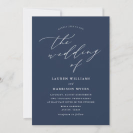Invitación Caligrafía Minimalista Azul Marino | Boda