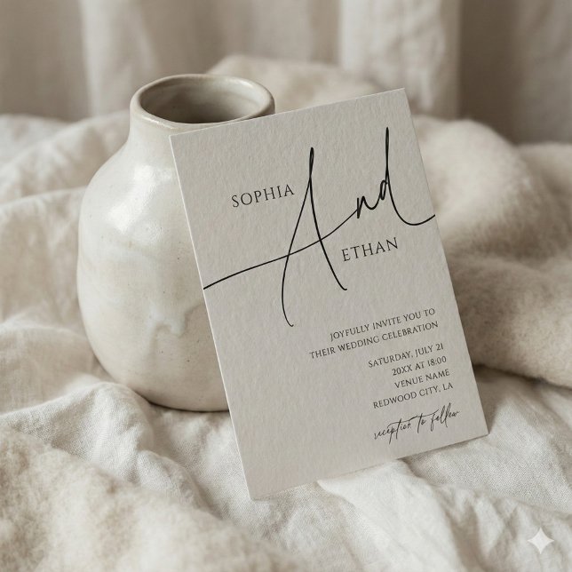 Invitación Caligrafía minimalista Boda blanco casual (Subido por el creador)