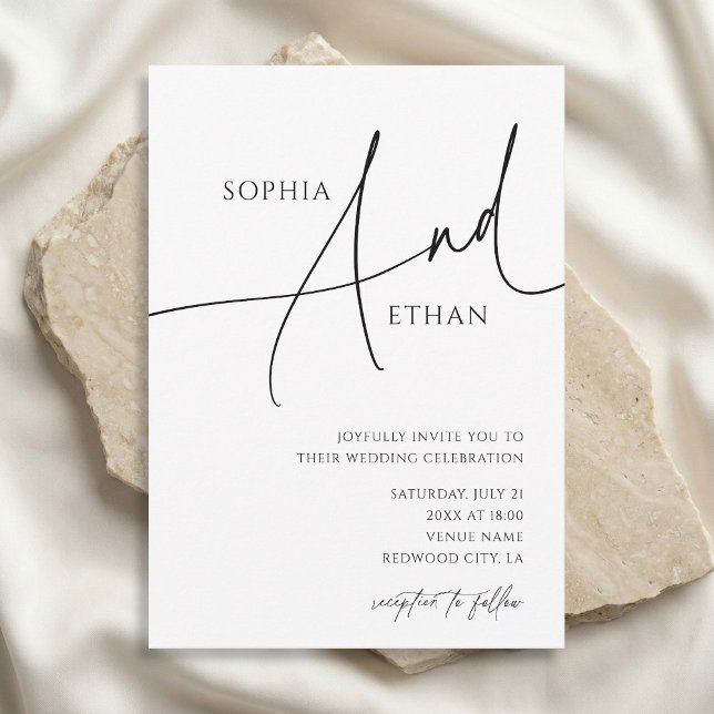 Invitación Caligrafía minimalista Boda blanco casual (Subido por el creador)