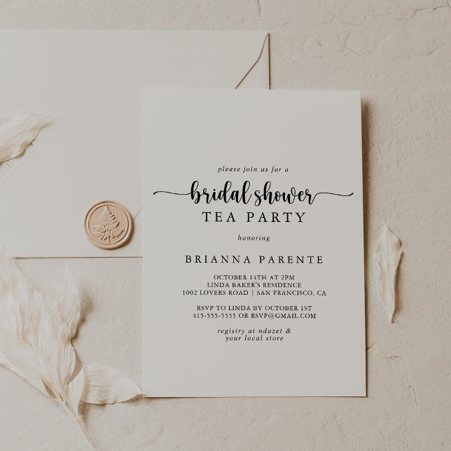 Invitación Caligrafía minimalista Bridal Shower Tea Fiesta (Subido por el creador)