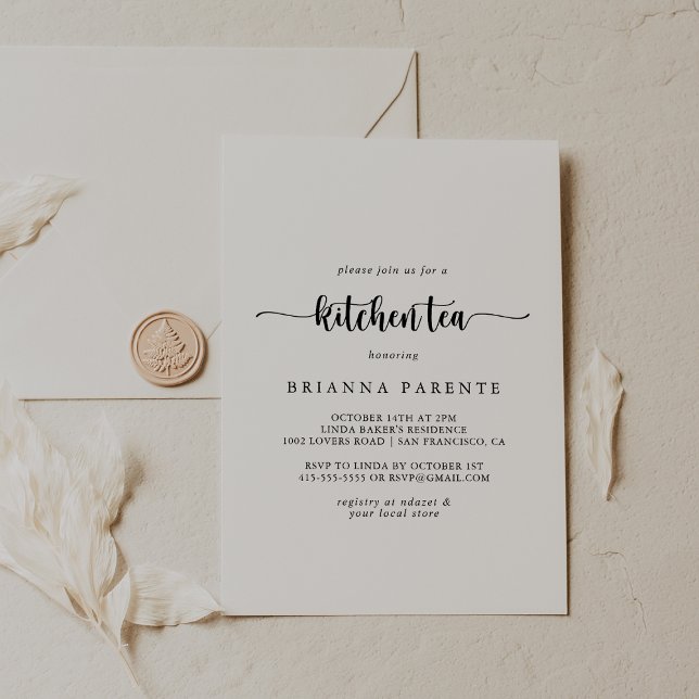 Invitación Caligrafía minimalista Cocina Tea Bridal Shower (Subido por el creador)