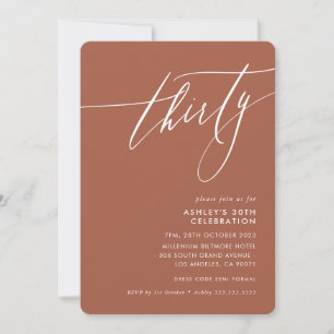 Invitación Caligrafía minimalista elegante 30 fiesta marrón