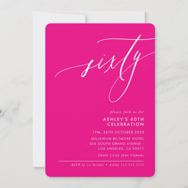 Invitación Caligrafía minimalista elegante 60 fiesta rosa cal (Anverso)