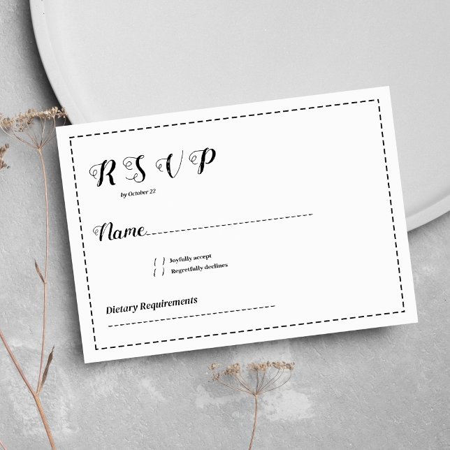 Invitación Caligrafía minimalista en blanco y negro RSVP (Minimalist black and white calligraphy RSVP )