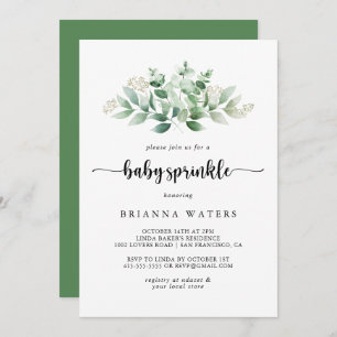 Invitación Caligrafía minimalista Eucalyptus Baby Sprinkle