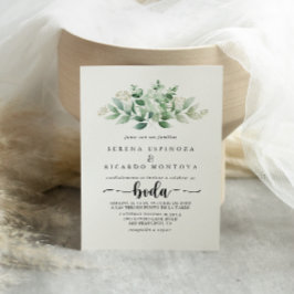 Invitación Caligrafía minimalista Eucalyptus Boda Verde