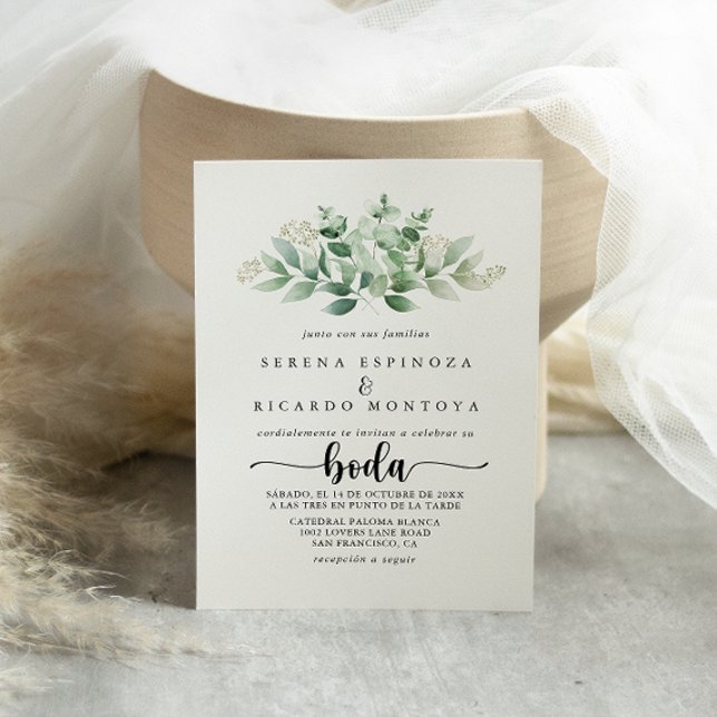 Invitación Caligrafía minimalista Eucalyptus Boda Verde (Subido por el creador)