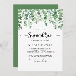 Invitación Caligrafía minimalista Eucalyptus Sip y Ver